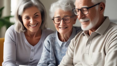 Family members video calling their loved ones from a tablet