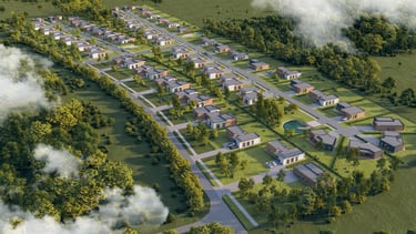 Uždaras gyvenamųjų namų kvartalas Gyrėnai iš paukščio skrydžio 