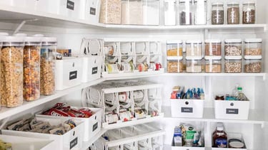 an organized pantry with food storage containers