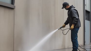 A clean driveway being pressure washed on a sunny day