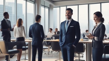 A small business owner reviewing leasing options with a financial advisor in a modern office.