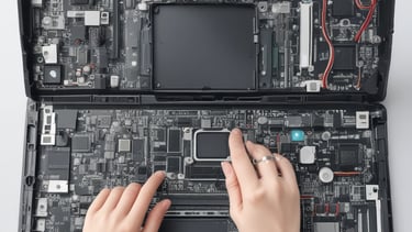 Technician fixing a computer with tools on a desk