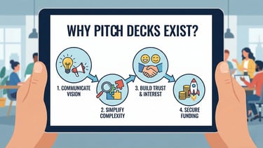 Diagram illustrating the four core purposes of a startup pitch deck