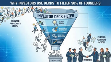 Investor pitch deck screening funnel process diagram