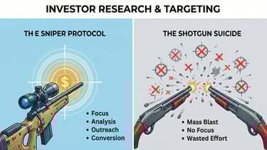 Sniper vs shotgun strategy for investor targeting.