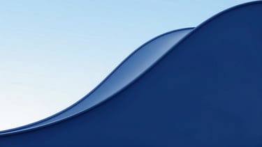 An abstract data visualization of compounding growth curves in deep indigo and sky blue, clean lines, bright background