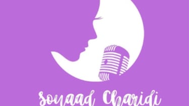 Sounaada Charidi VO logo featuring a woman profile silhouette and microphone on a purple background.
