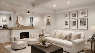Finished basement with comfortable seating and soft lighting