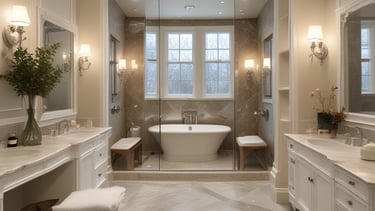 Elegant bathroom featuring a freestanding tub and natural light