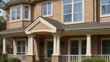 A professional window cleaner carefully washing a large office window on a sunny day.
