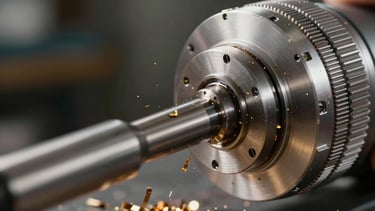 Extreme close-up of a premium aluminum consumer product being milled, metallic shavings flying, dramatic side lighting.