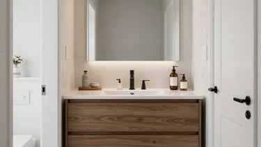 Stylish bathroom featuring modern fixtures and calming green accents