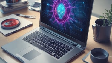 Close-up of a computer screen showing virus scan in progress