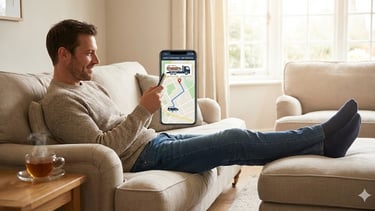 Particulier serein pendant le convoyage de sa voiture grâce au suivi en temps réel`