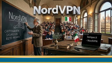 Aula universitaria storica in Italia, professore alla lavagna, vista sul Duomo di Firenze.