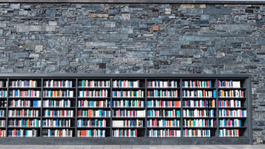 Wide architectural shot of modern community library in Dublin, cool natural daylight, slate tones, high clarity, 35mm