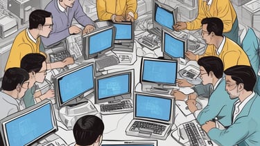 Creative professionals collaborating in a bright, modern office.