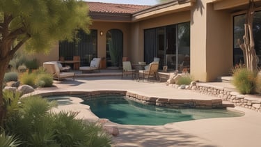 Exterior shot of a sunlit Arizona home with a newly painted facade