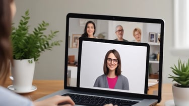 A warm, inviting therapy room with soft pink accents and comfortable seating