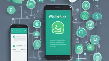 Businesswoman using WhatsApp Business on smartphone to automate customer communication