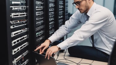 Network cables and servers in a modern data center environment