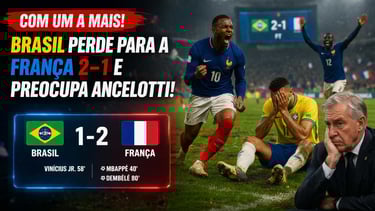 Com Um a Mais, Brasil Perde para a França 2-1 e Preocupa Ancelotti