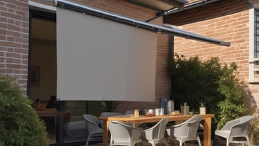 Modern outdoor patio shaded by durable retractable awnings on a sunny day