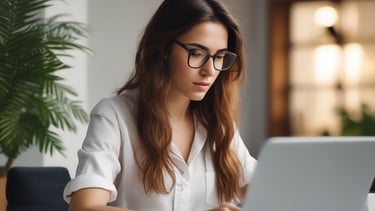 A focused entrepreneur working on a laptop creating a digital ebook.