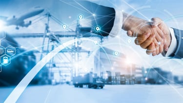 Handshake with Various Means of Transportation in Background