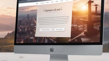 Minimalist website design displayed on a laptop with clean lines and bold colors