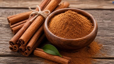 Ground cinnamon powder and cinnamon sticks on a wooden table highlighting the health benefits of cin
