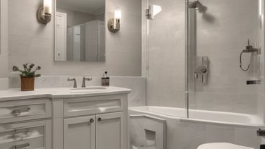 Elegant bathroom with custom tile and modern fixtures.