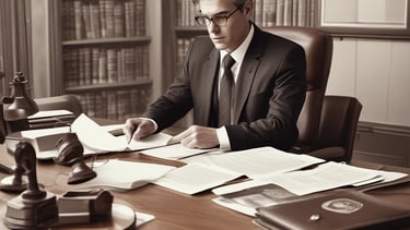 Lawyer consulting client in a modern office setting