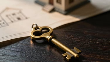 Stack of financial documents and a calculator on an ivory desk with green plants