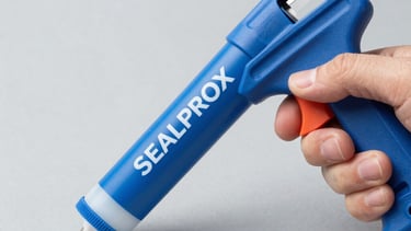 Various tubes of silicone and sealants displayed on a wooden table