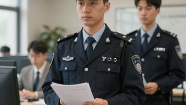Security personnel monitoring a corporate building entrance.