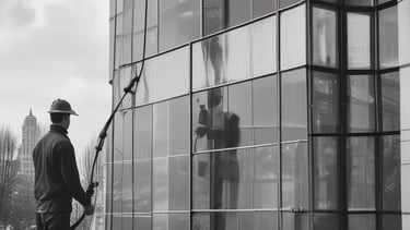 Close-up of clean glass facade with soft green reflections