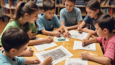 A cozy classroom setting with young students engaged in creative learning.