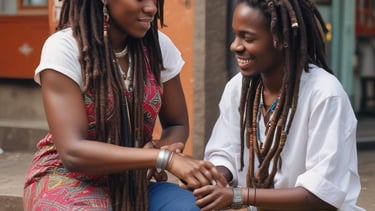 Elegant salon interior with warm lighting and natural afro hair care products displayed