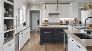 Photo of a handyman installing a modern kitchen cabinet