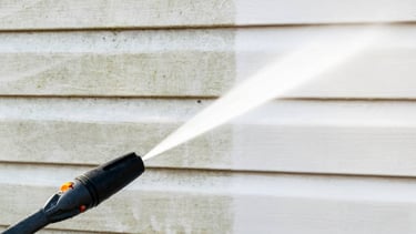 Limpieza profesional de fachadas con agua a presión antes de pintar en Bizkaia