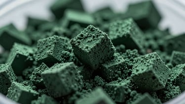 Extreme macro close-up of pure crystalline curcumin extract under sterile clinical laboratory lighting, showing sharp geometric molecular structures and deep green shadows.