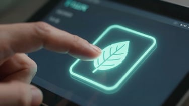 Extreme close-up of a thumb pressing a glowing cyber-mint virtual button on a dark glass screen, subtle mint edge-lighting, shallow depth of field