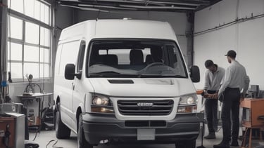 Emergency plumber arriving quickly in a branded van in a residential street of The Hague.