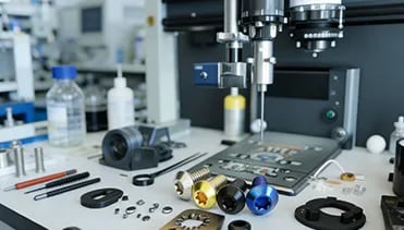 Custom titanium fasteners and precision CNC parts on a quality inspection table | RuiPros 