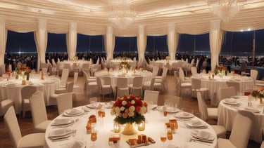 Professional event coordinators discussing plans with clients in a modern office