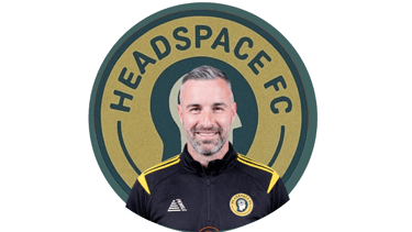 a man with a headspacer and a headset on a green background