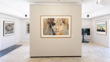 Interior view of Osner Gallery in Hout Bay, featuring original fine art photography and mixed media by Martin Osner.