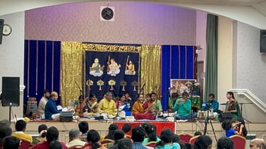 A picture of musicians performing in Tyagaraja aradhana event