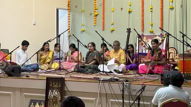 A picture of musicians performing in Tyagaraja aradhana event